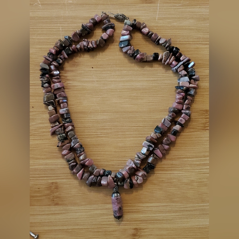 Vintage Rhodonite Gemstone Necklace